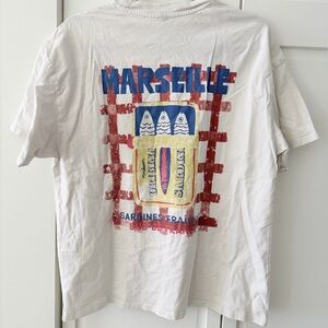 H&M Marseille Sardines Graphic Oversized T-Shirt 100% Cotton White Size S euro